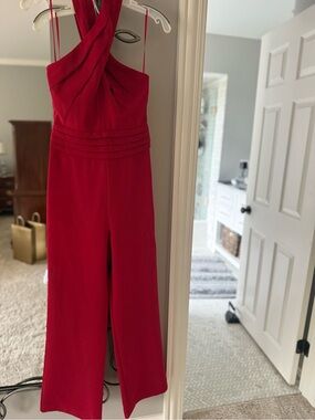 Nordstrom Red Cross-Front Wide-Leg Jumpsuit